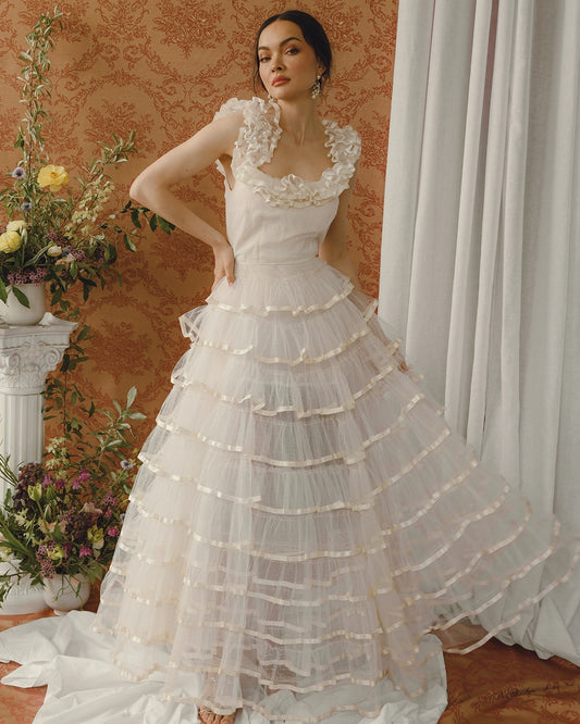 Vintage 1950s Ruffled Tulle Cupcake Gown