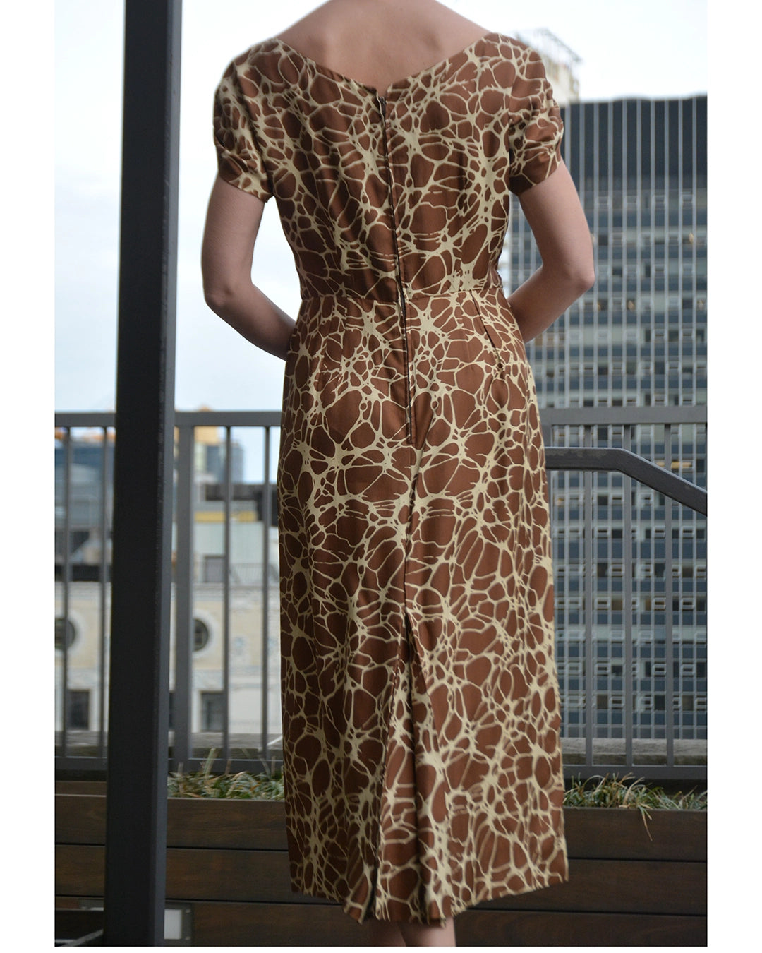 1950s Adele Simpson Printed Silk Sheath Dress with Matching Fringed Shawl/Sash