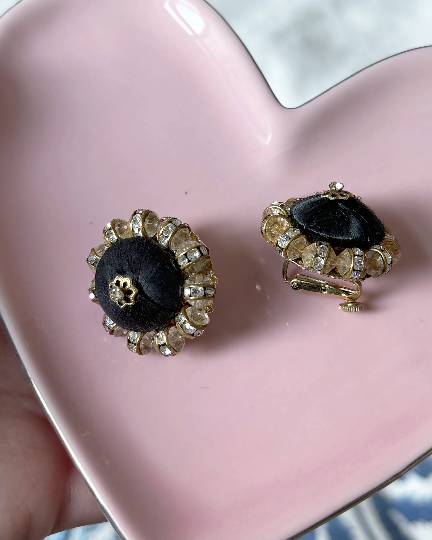 1950s Vendome Silk & Crystal Button Earrings