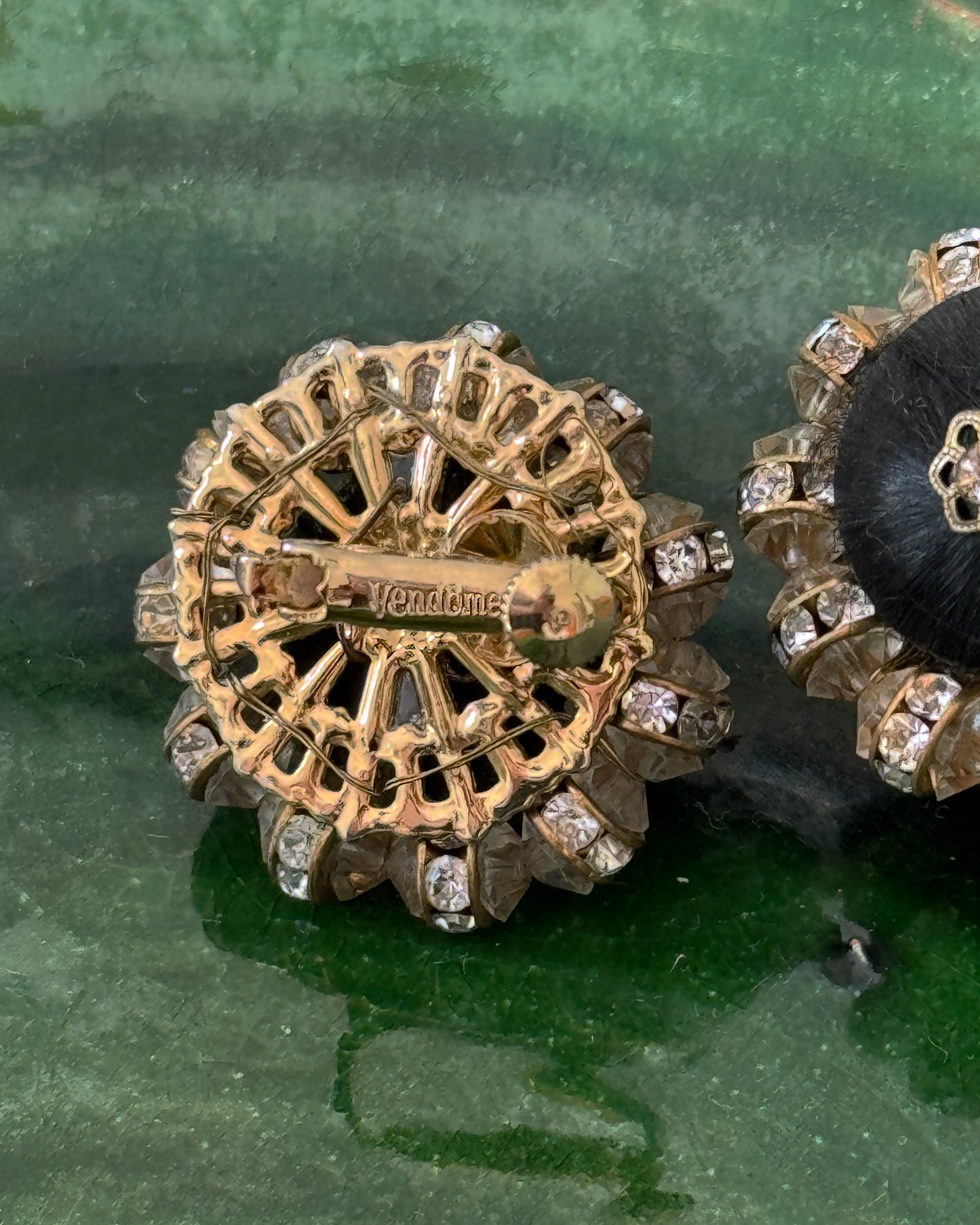 1950s Vendome Silk & Crystal Button Earrings