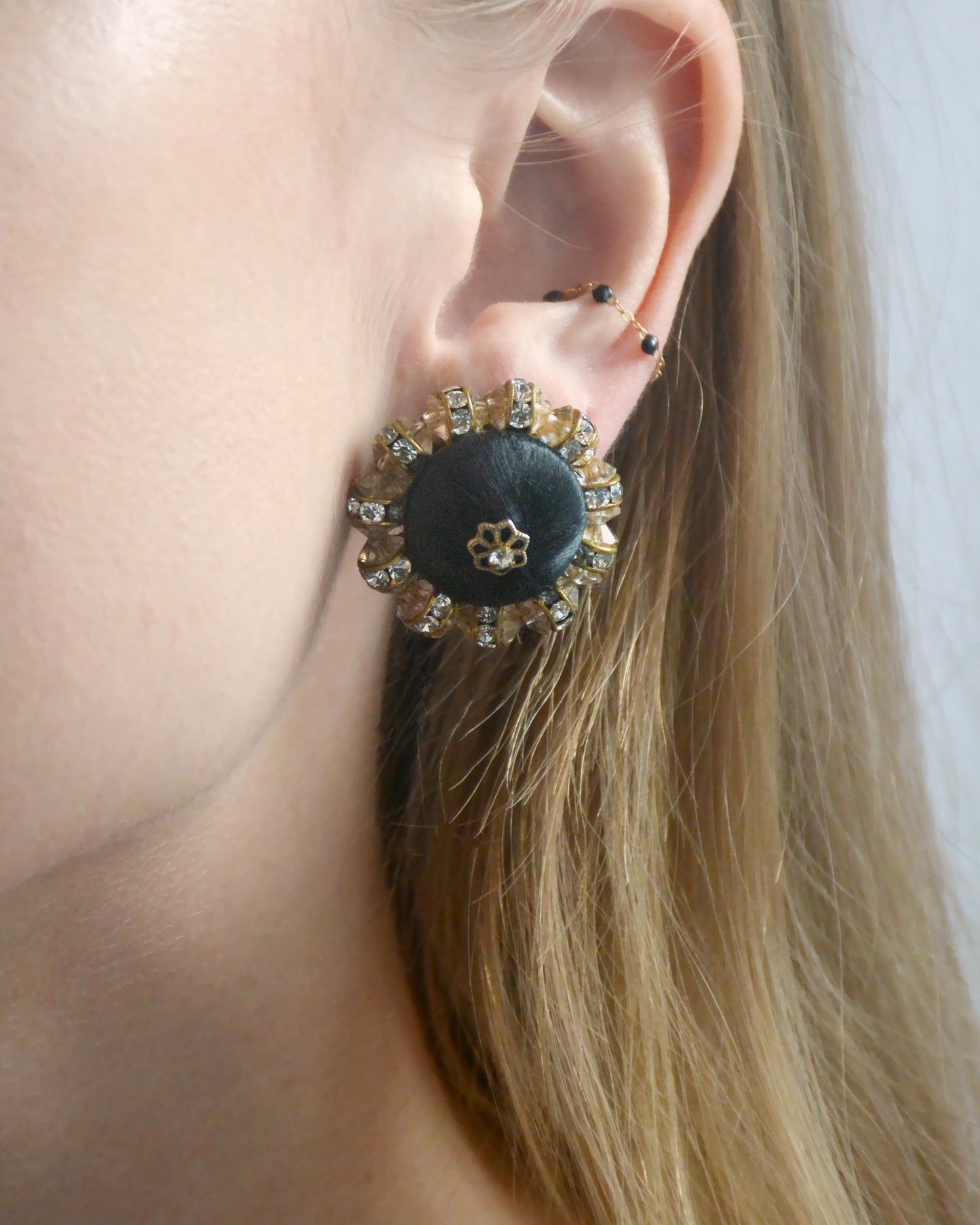 1950s Vendome Silk & Crystal Button Earrings
