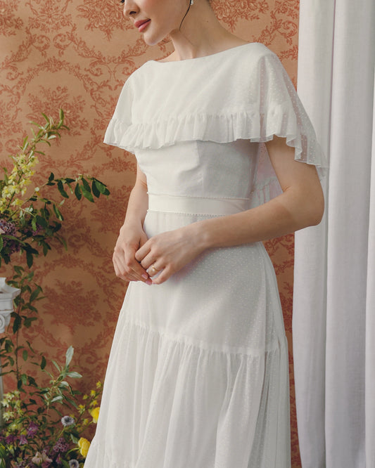Vintage Swiss Dot Tiered Dress With Cape Collar