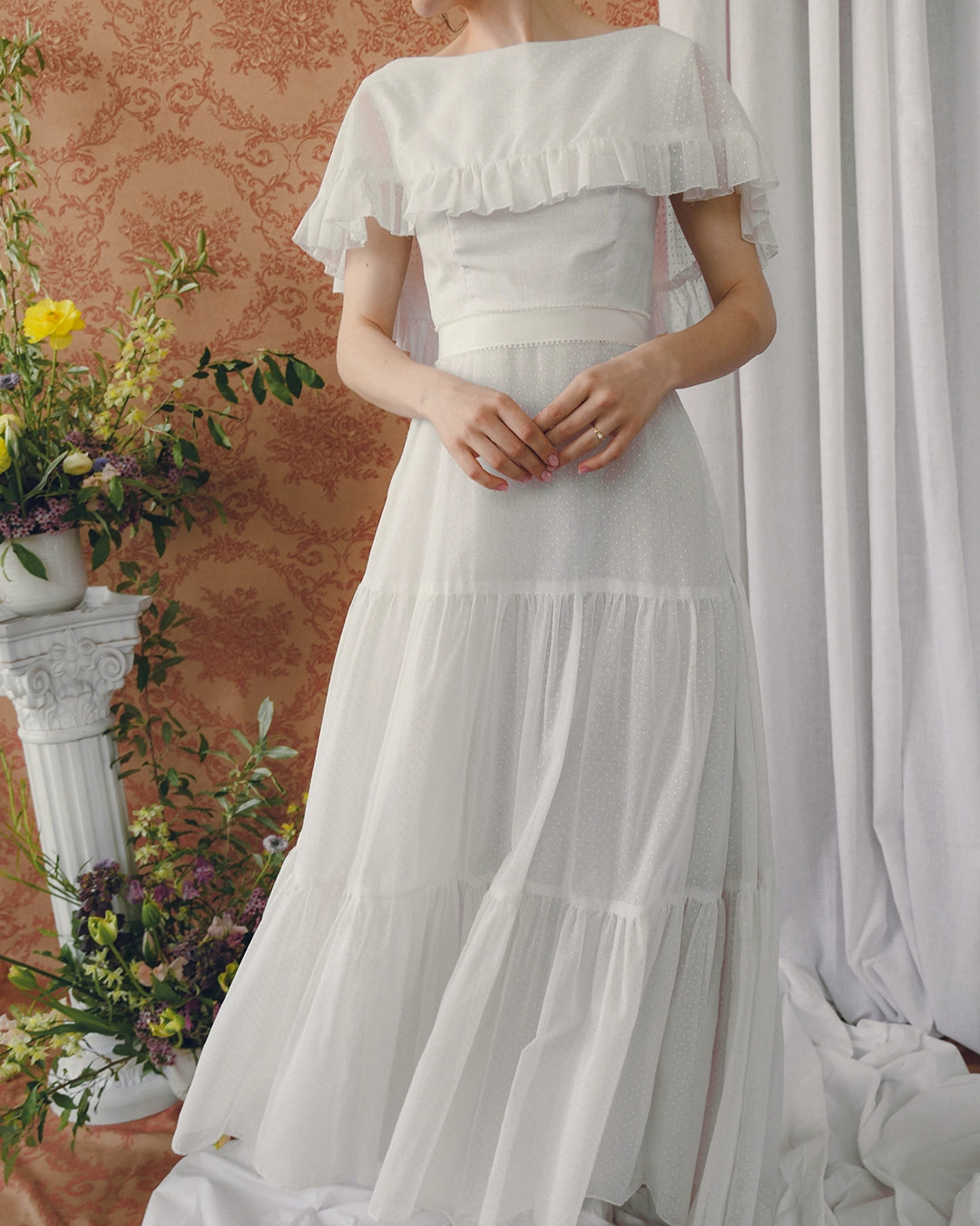 Vintage Swiss Dot Tiered Dress With Cape Collar