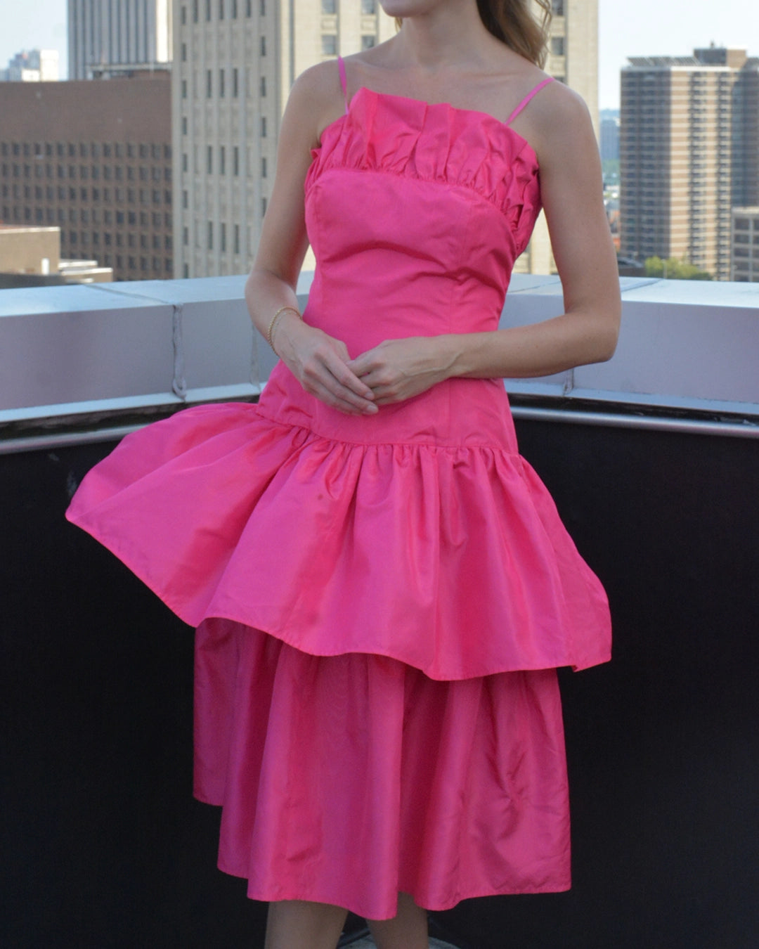1980s Drop-Waist Peplum Taffeta Party Dress 1980s Drop-Waist Peplum Taffeta Party Dress