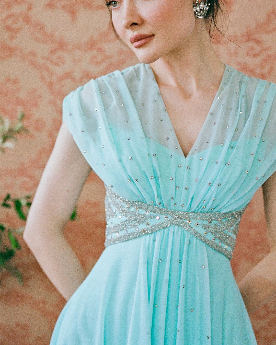 Early 1960s Empire Waist Embellished Tulle Gown