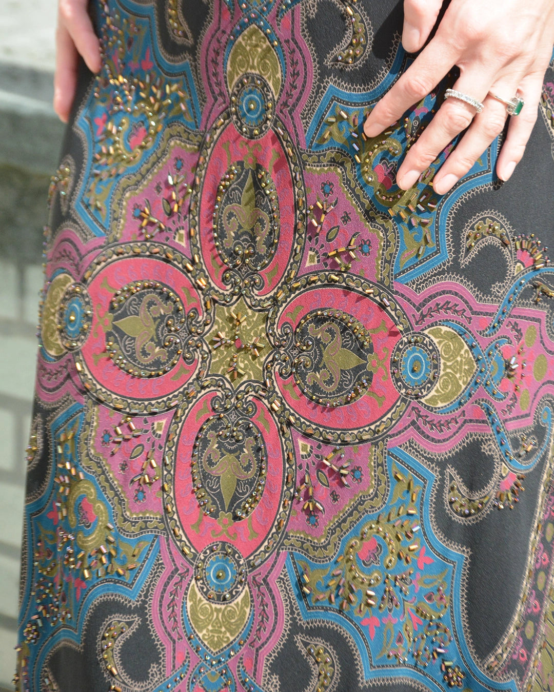 90s Designer Vintage Embellished Silk Chiffon Cowl Neck Gown