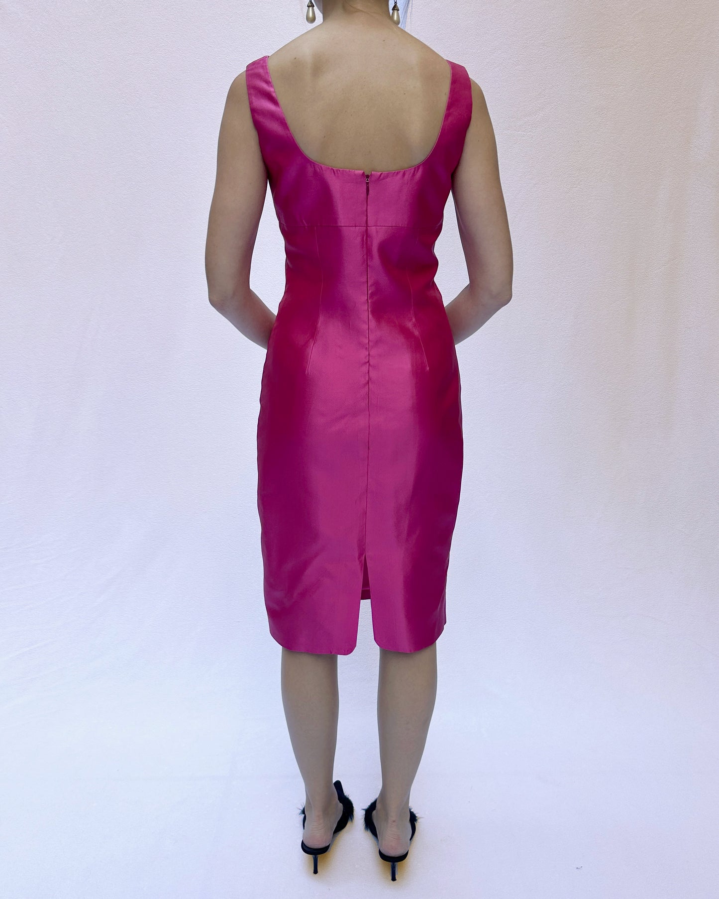 90s Vintage Designer Barbie Pink Silk Cocktail Dress