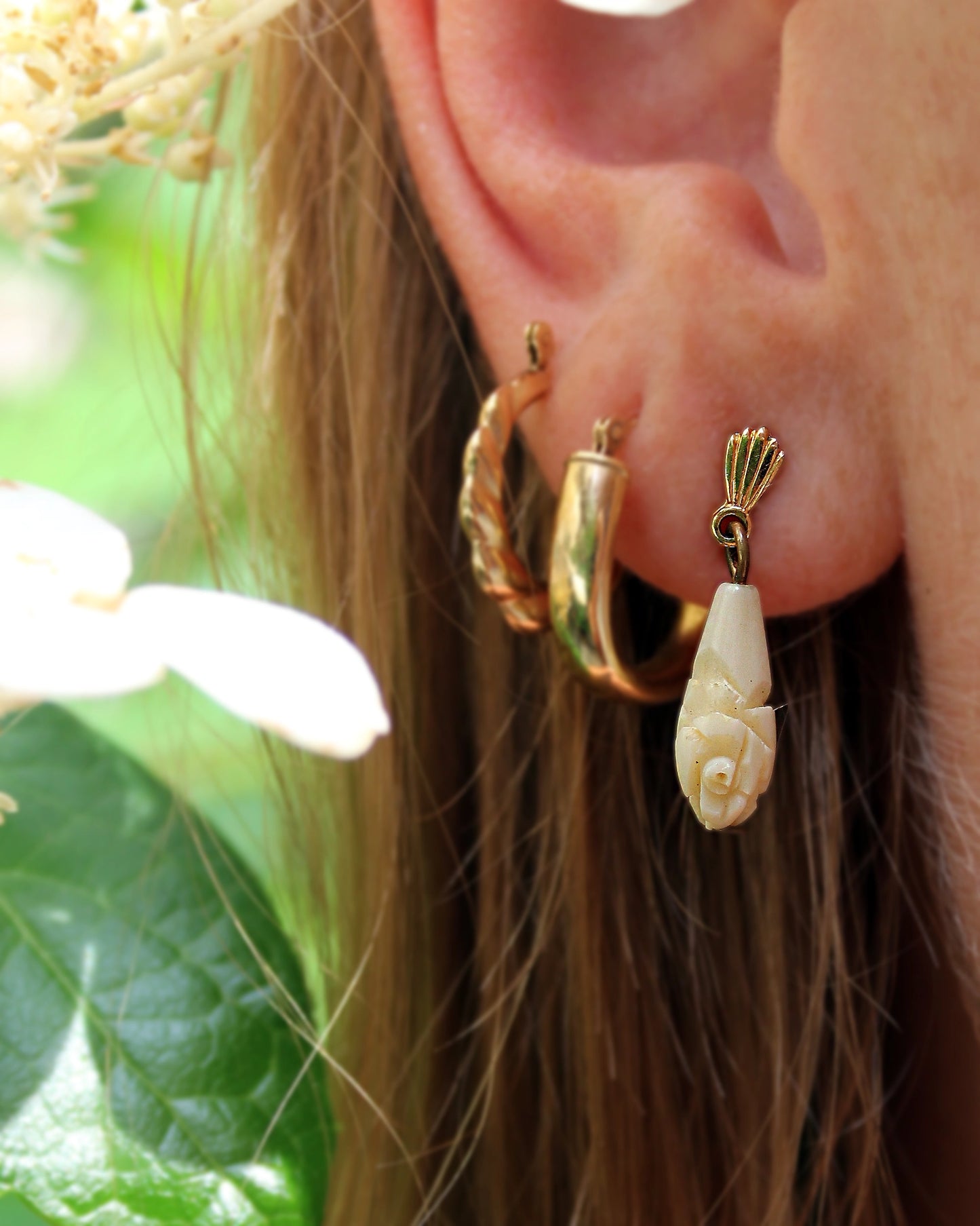 Antique Carved Bone Drop Earrings