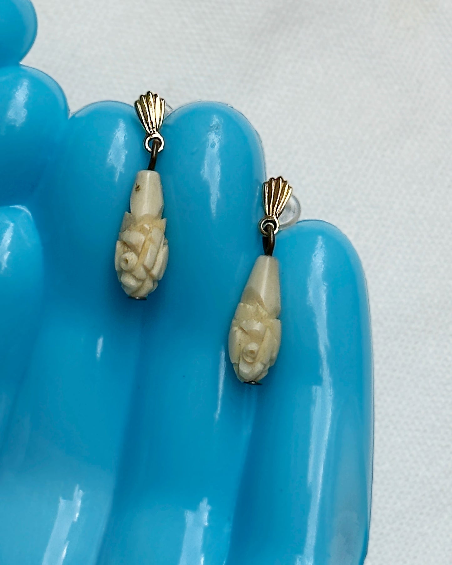 Antique Carved Bone Drop Earrings