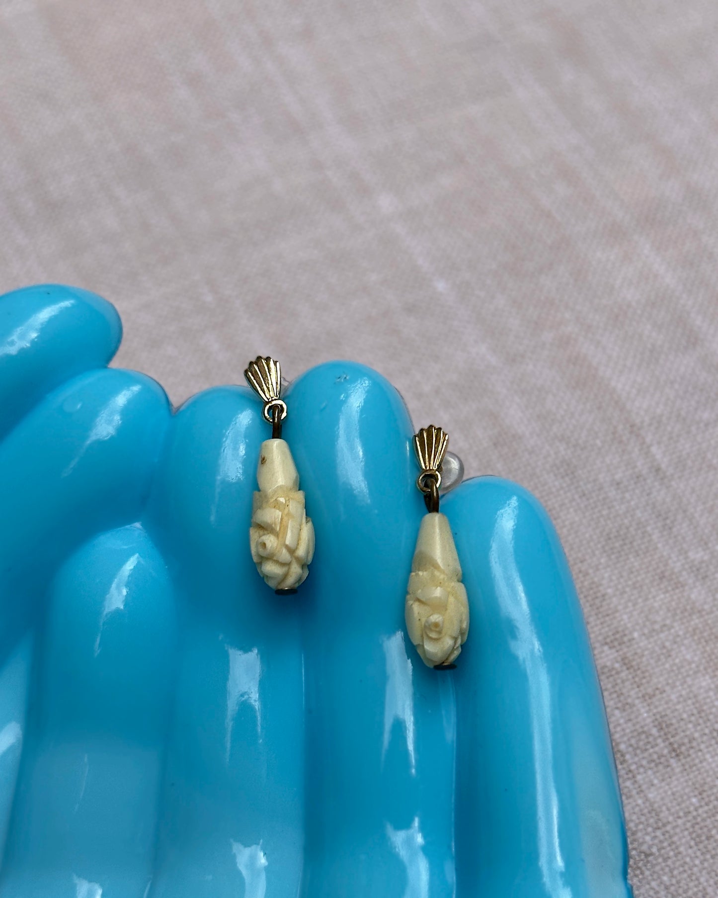 Antique Carved Bone Drop Earrings