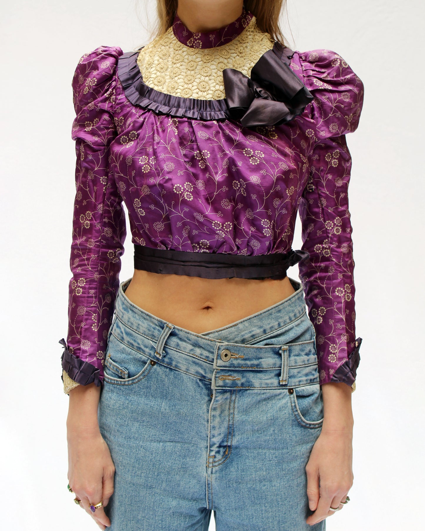 Antique Victorian Silk Bodice With Crochet Details