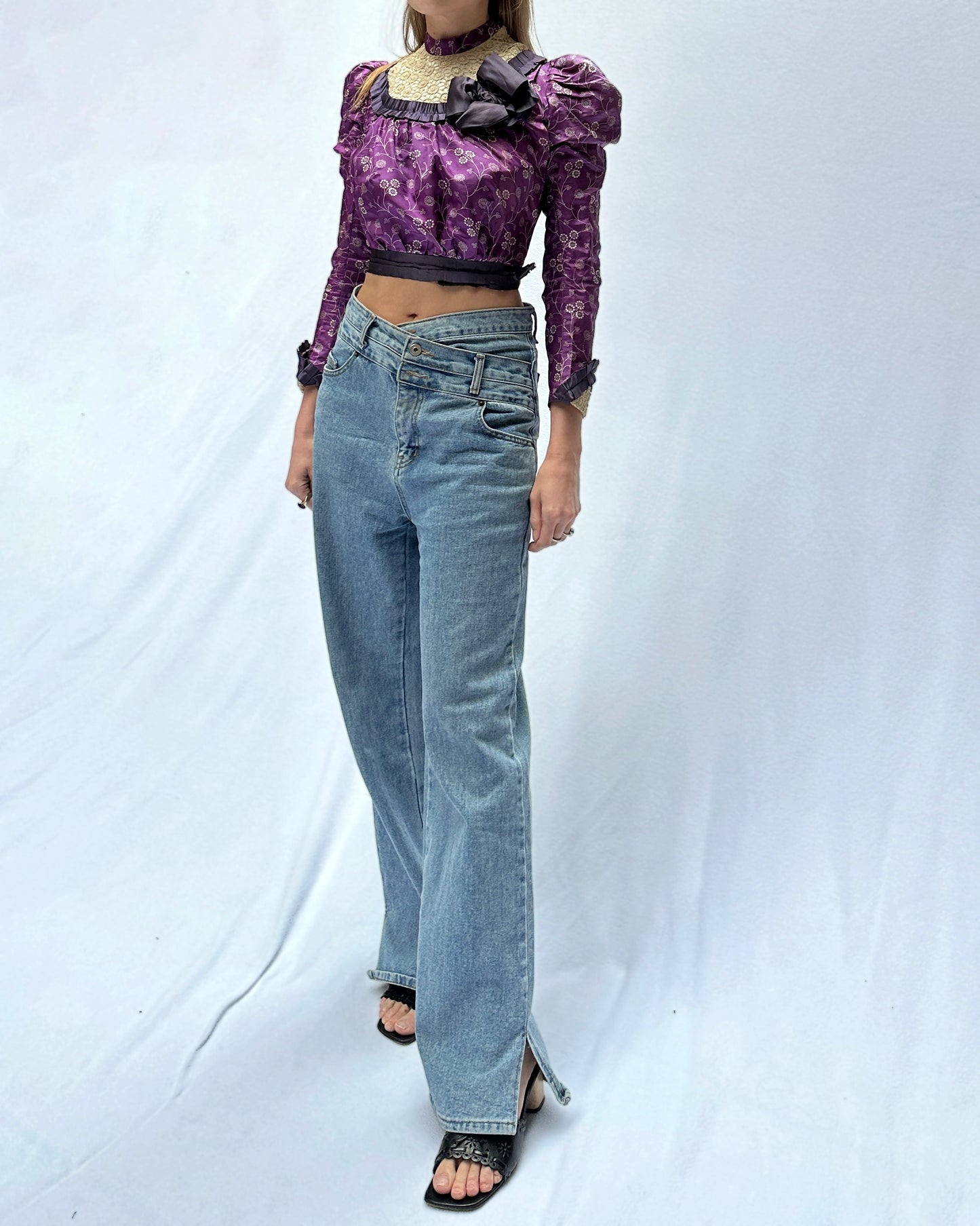 Antique Victorian Silk Bodice With Crochet Details