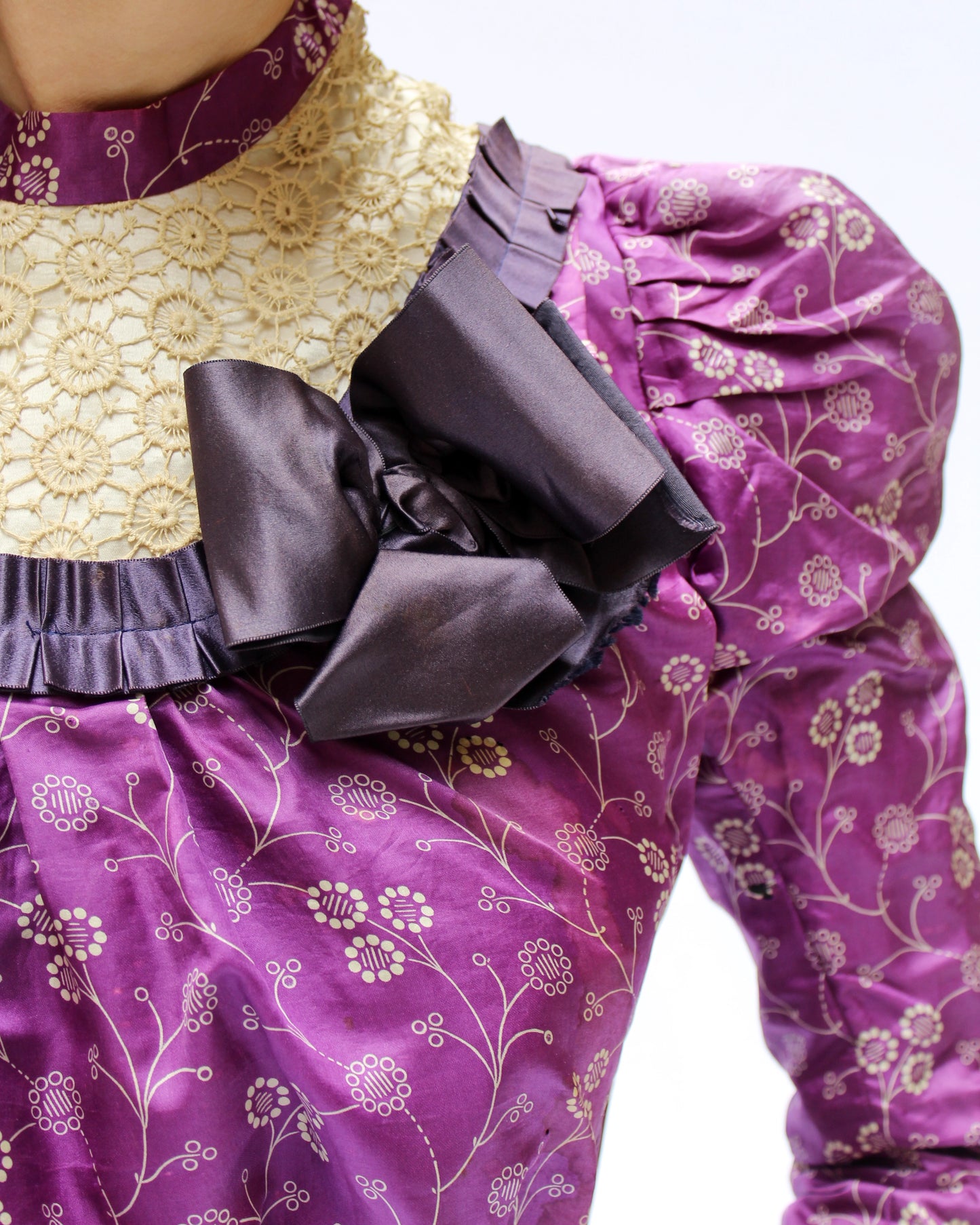 Antique Victorian Silk Bodice With Crochet Details