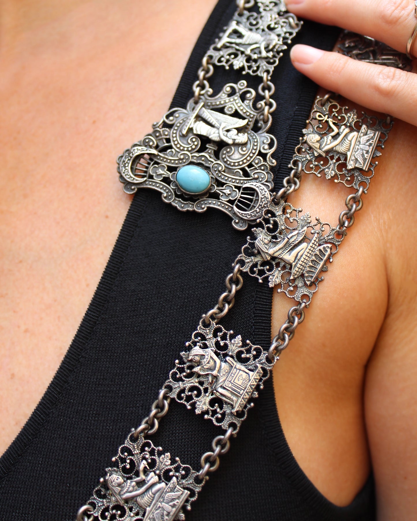 Antique 19th Century Egyptian Revival Silver Belt