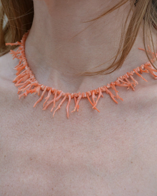 Antique Pink Coral Branch Necklace
