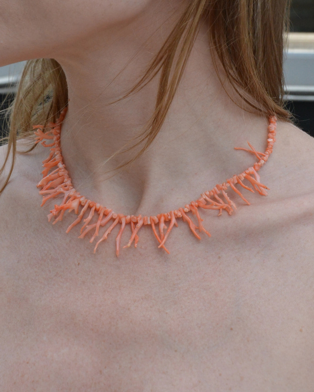 Antique Pink Coral Branch Necklace
