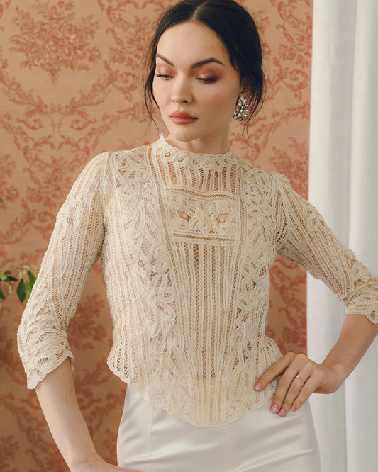 Antique Late Victorian Handmade Battenburg Lace Bodice