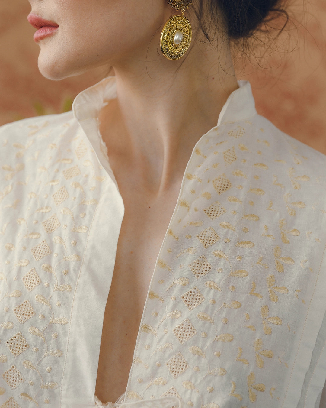Antique Edwardian Ribbon-Tie Blouse With Hand-Embroidery, circa 1900