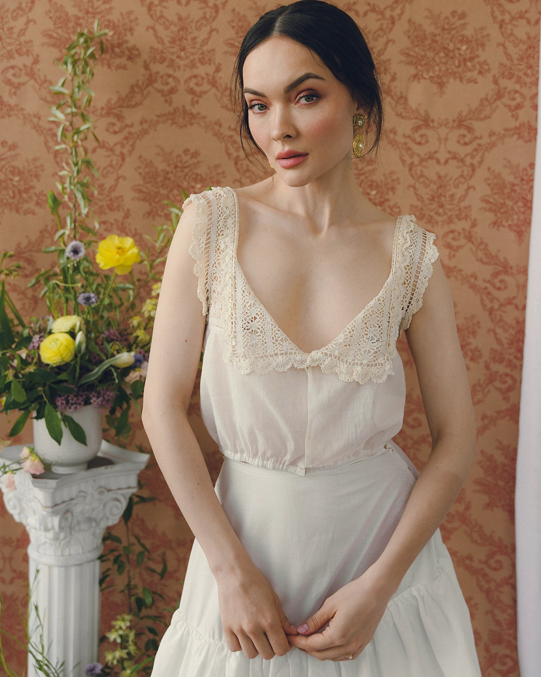 Antique Victorian Corset-Cover Top With Irish Lace Trim