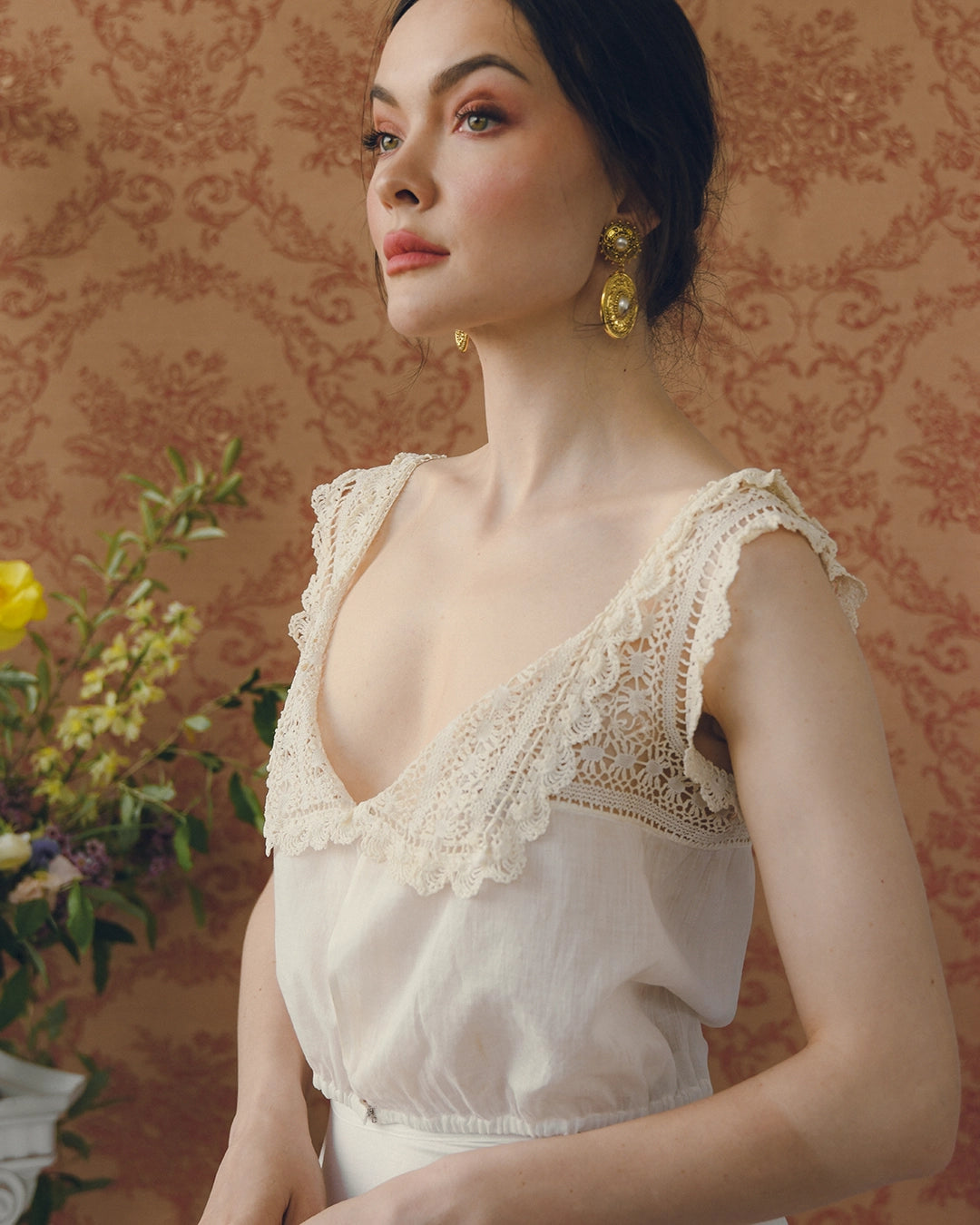 Antique Victorian Corset-Cover Top With Irish Lace Trim