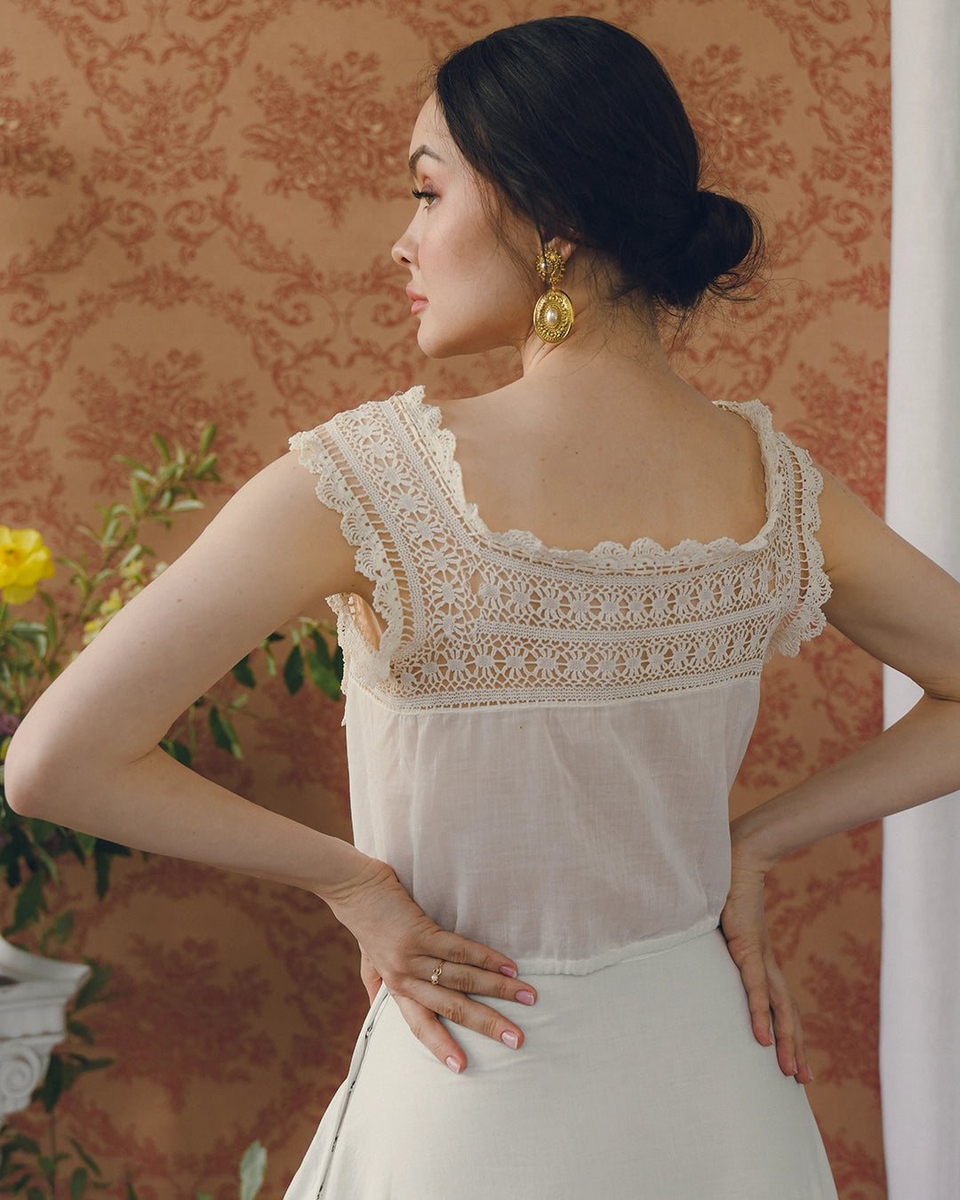 Antique Victorian Corset-Cover Top With Irish Lace Trim