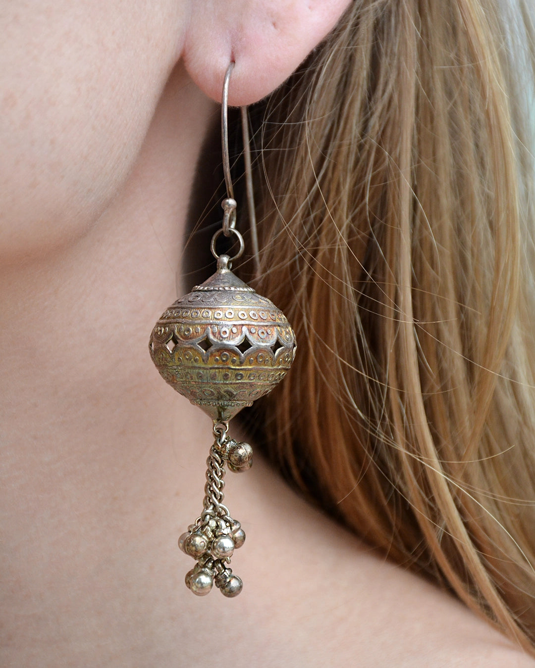 Antique Balkan Silver Filigree Drop Earrings