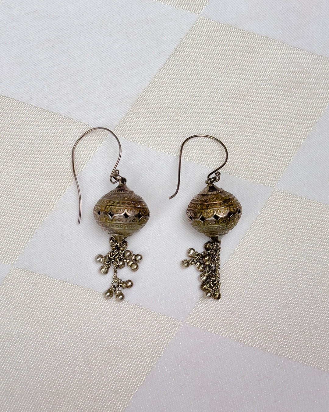 Antique Balkan Silver Filigree Drop Earrings