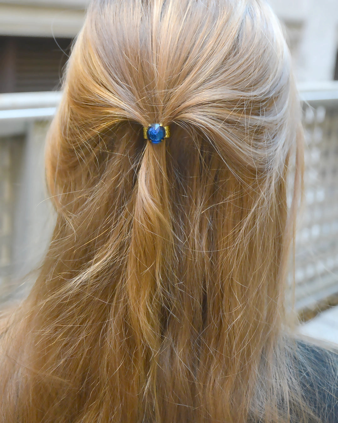 Antique Gold Barrette with Blue Stone