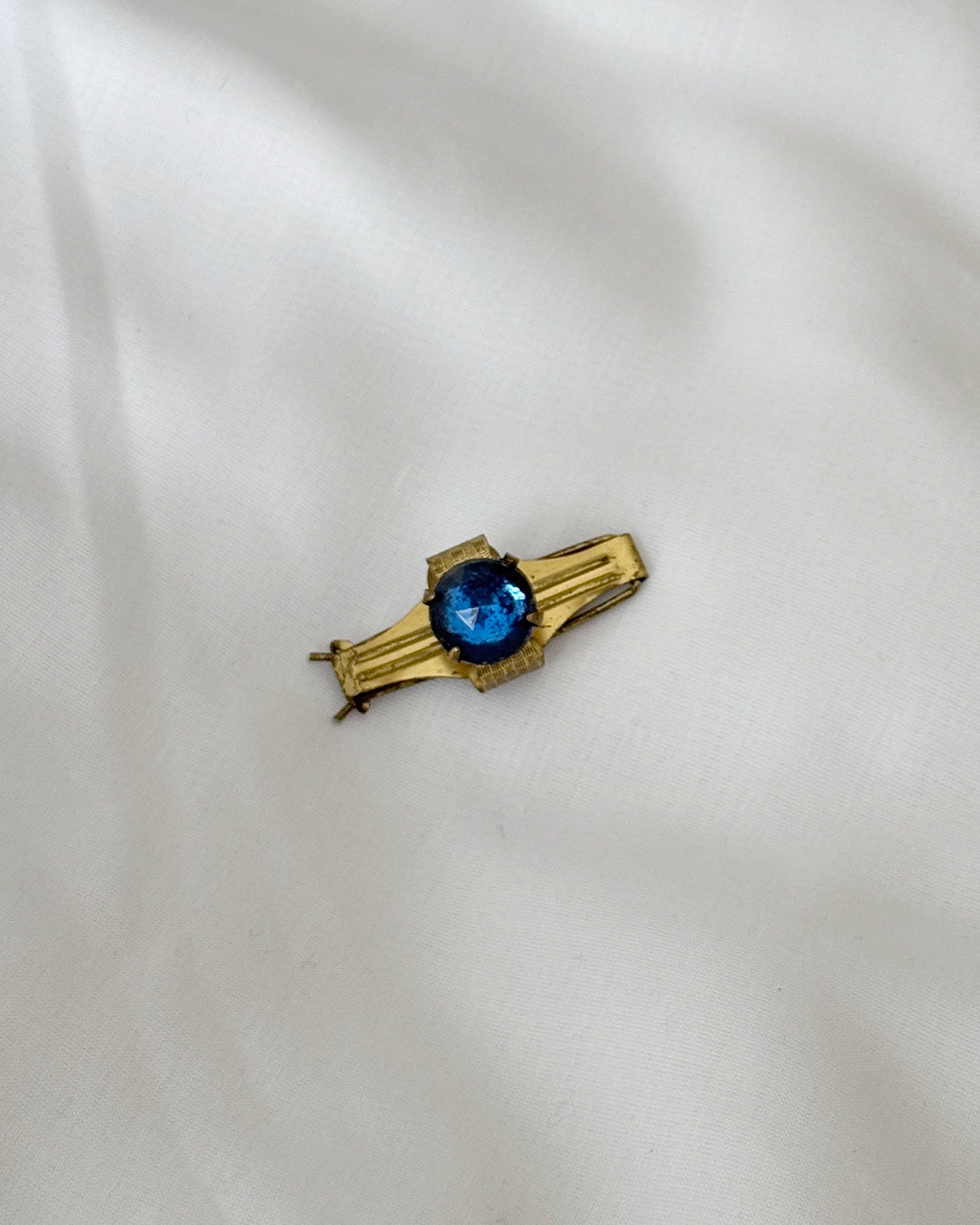Antique Gold Barrette with Blue Stone
