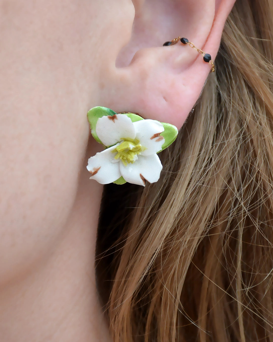 Vintage Hand Painted Porcelain Flower Earrings