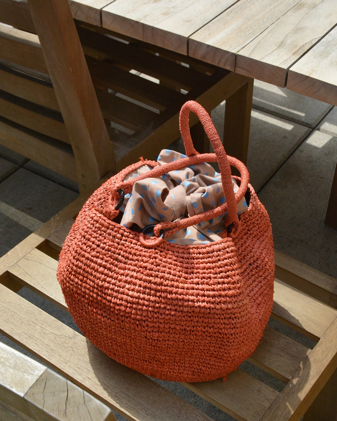 Vintage Raffia Bag with Fabric Tie Top