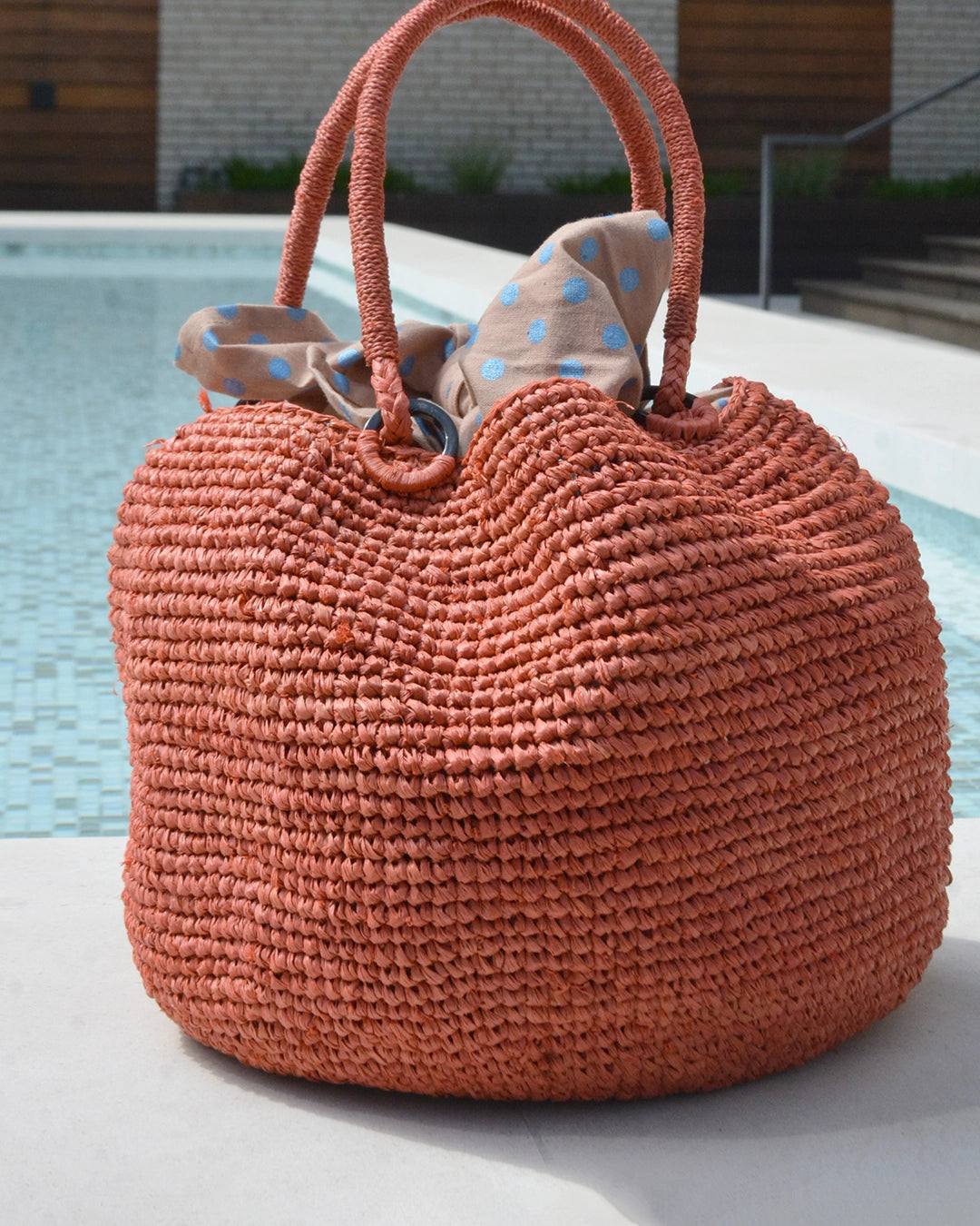 Vintage Raffia Bag with Fabric Tie Top