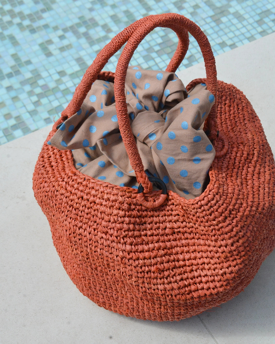 Vintage Raffia Bag with Fabric Tie Top