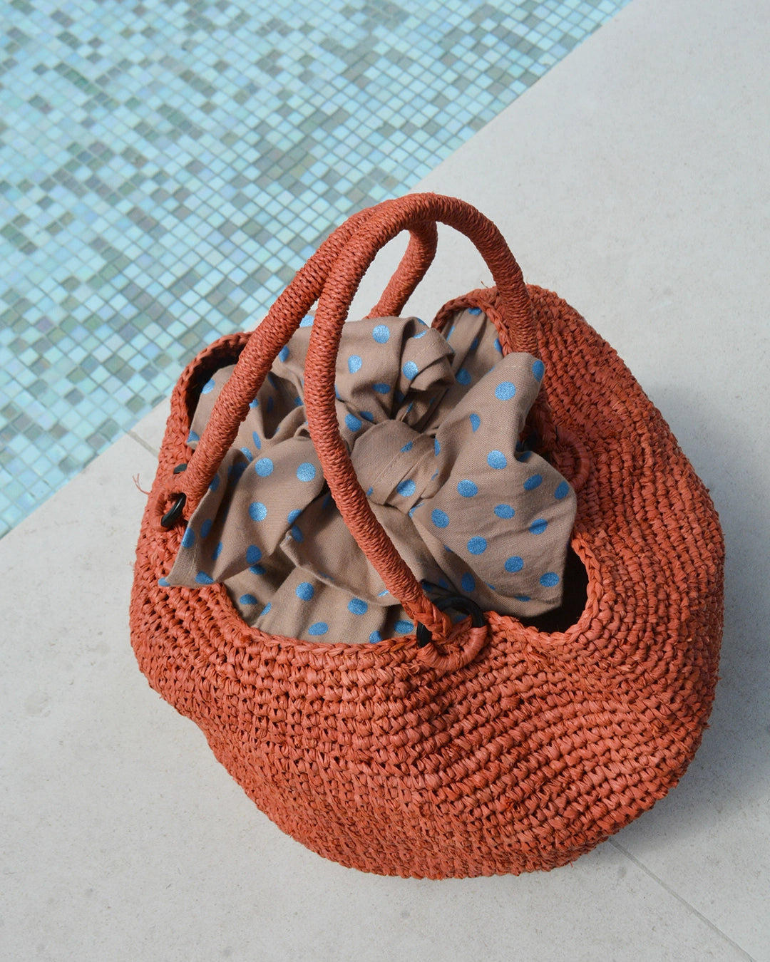 Vintage Raffia Bag with Fabric Tie Top