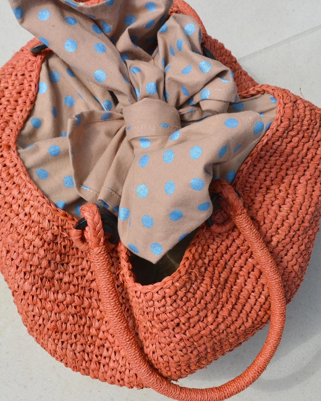 Vintage Raffia Bag with Fabric Tie Top