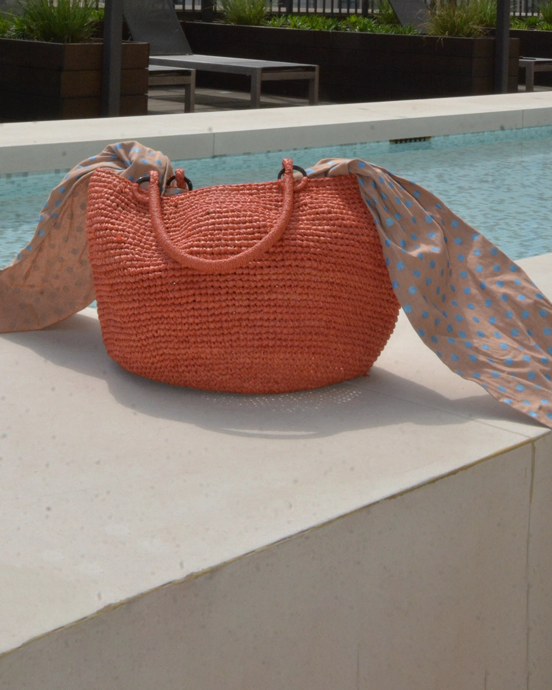 Vintage Raffia Bag with Fabric Tie Top