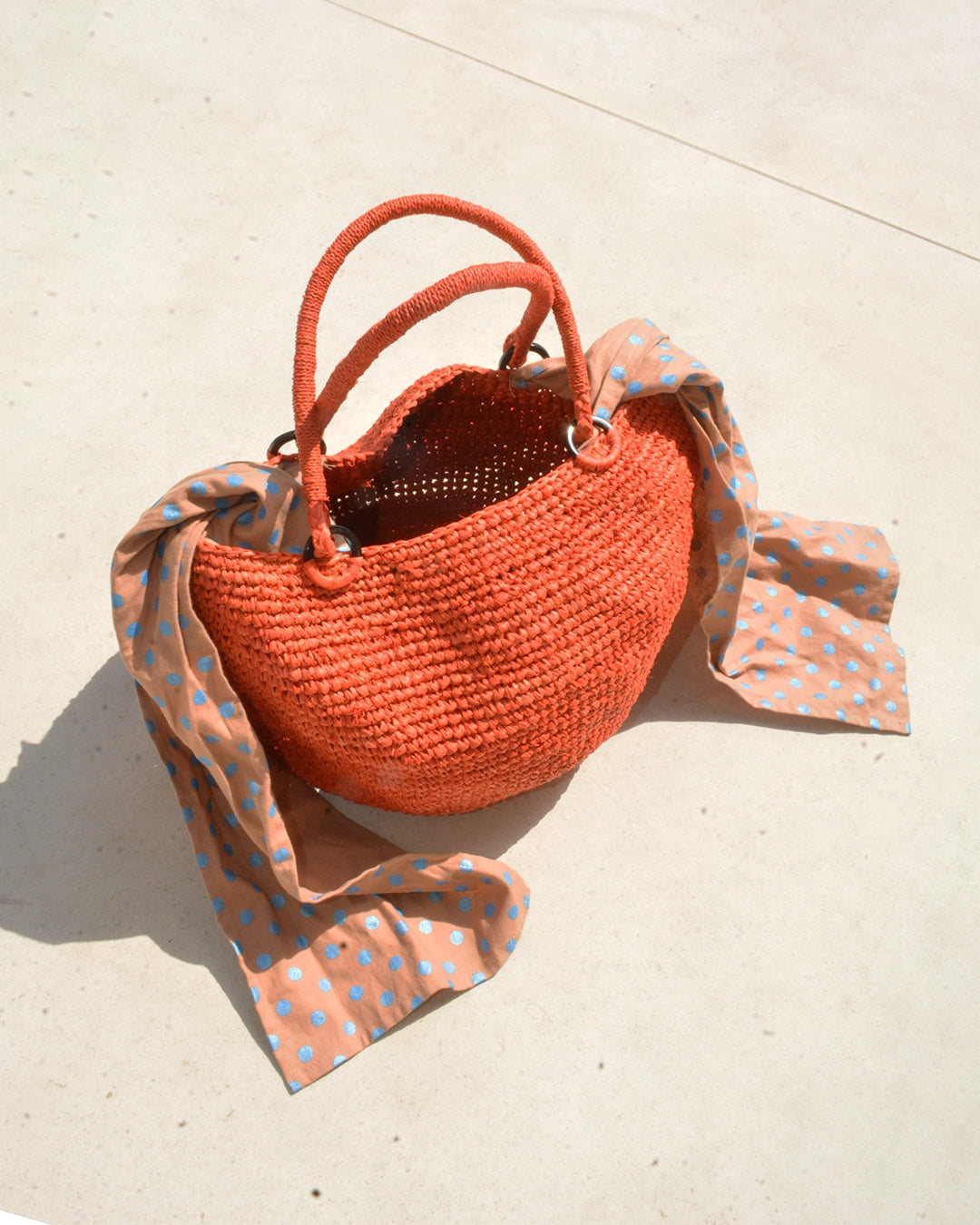 Vintage Raffia Bag with Fabric Tie Top