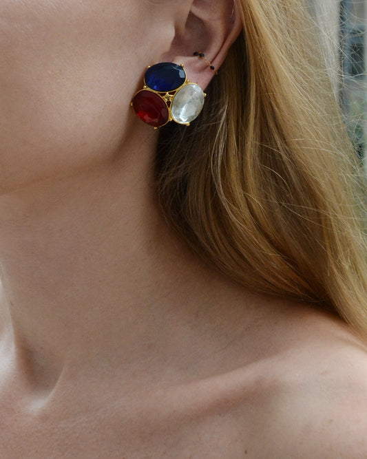 Signed Vintage Tricolor Crystal Earrings