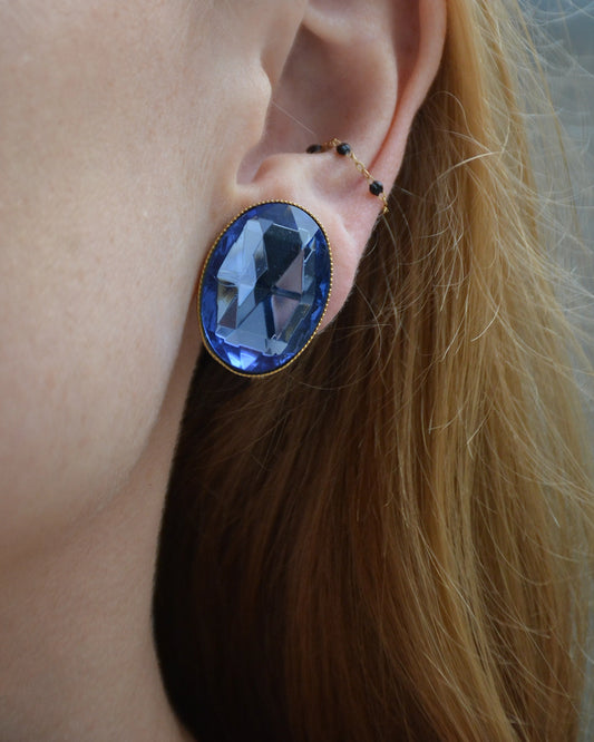 Vintage Oversized Sapphire-Blue Studs