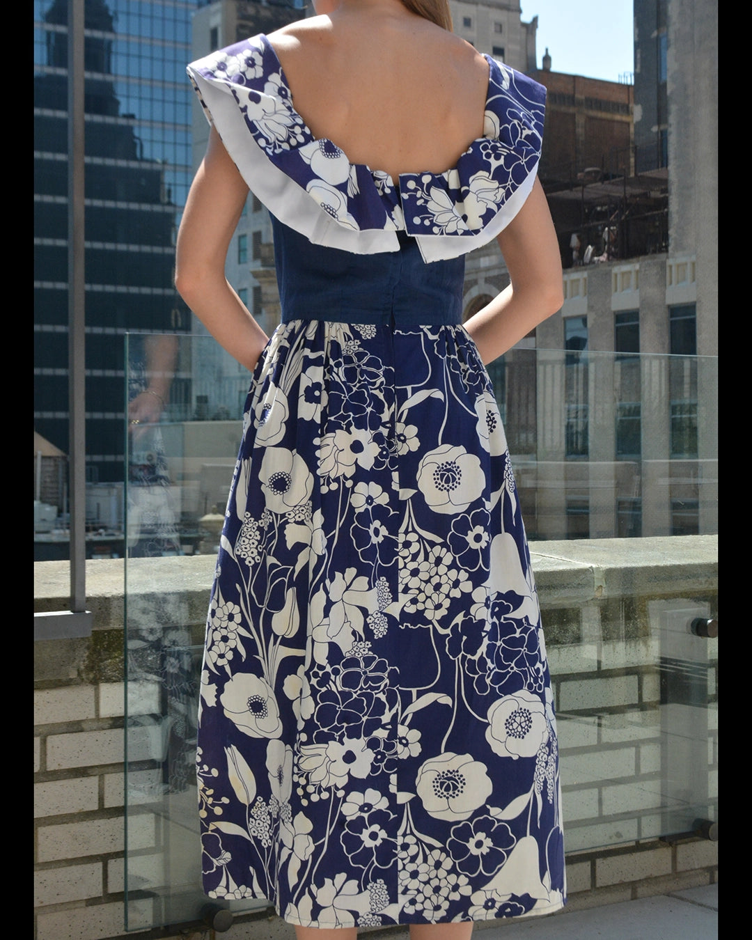 Vintage Off-the-Shoulder Flounce Neckline Dress with Matching Fringed Shawl