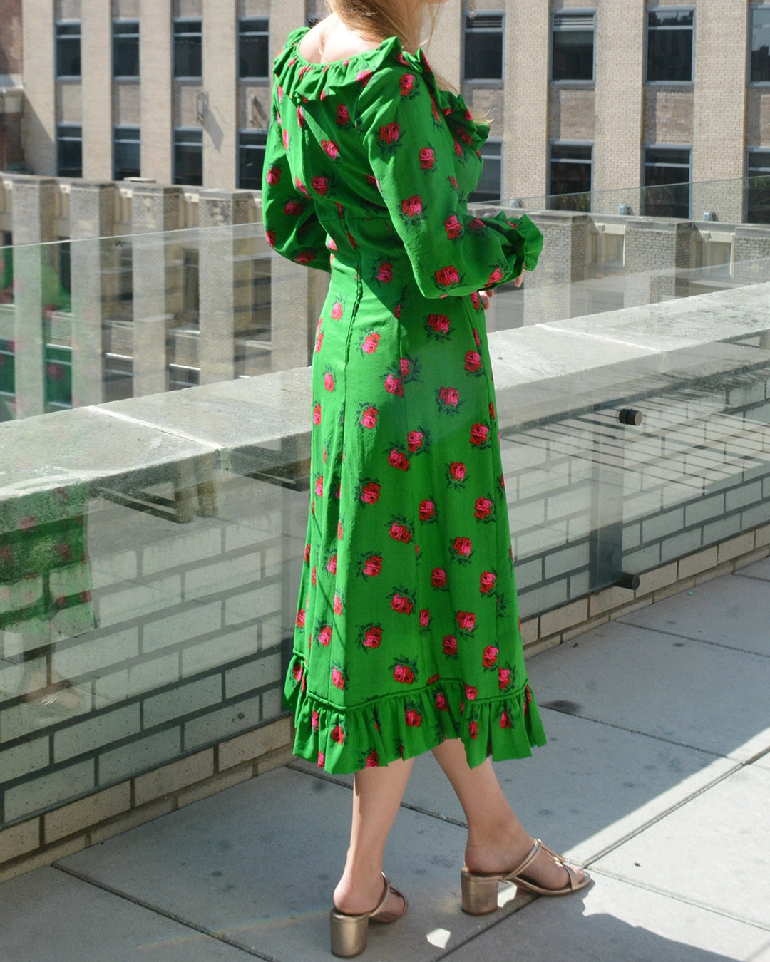 Vintage 1960s Floral Print Dress with Flounce Square Neckline