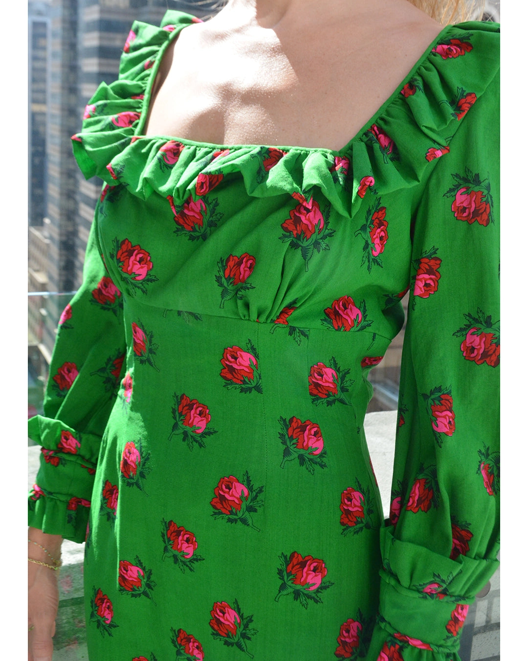 Vintage 1960s Floral Print Dress with Flounce Square Neckline