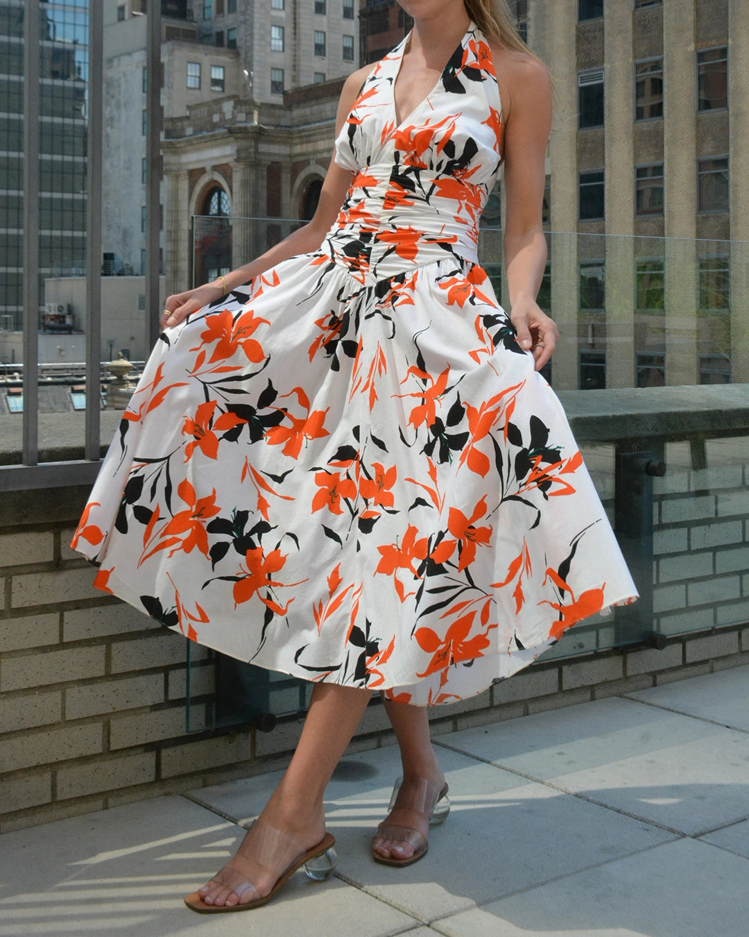 Vintage 1980s-does-1950s Cotton Floral Halter Dress