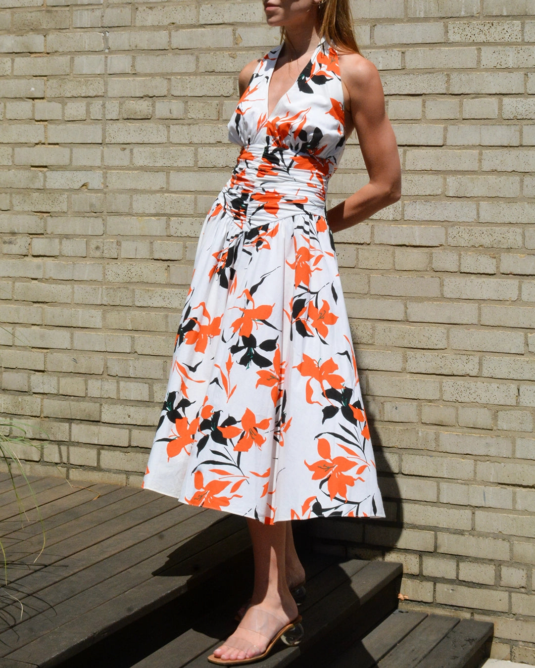Vintage 1980s-does-1950s Cotton Floral Halter Dress