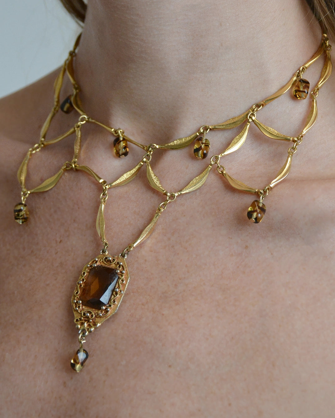 Vintage Victorian-Style Festoon Necklace with Topaz Paste