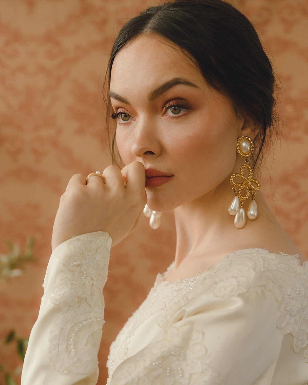 Vintage Les Bernard Gold + Pearl Chandelier Earrings