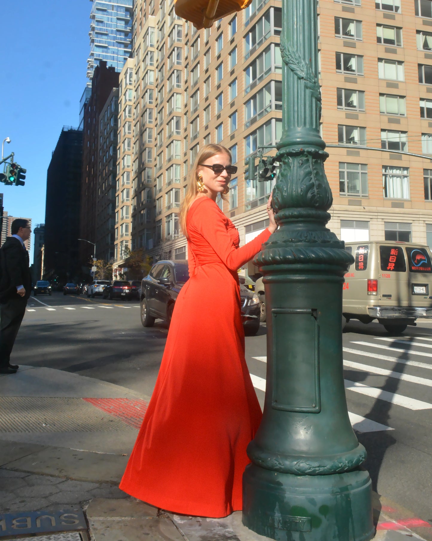 1970s Orange Ruched Jersey Maxidress