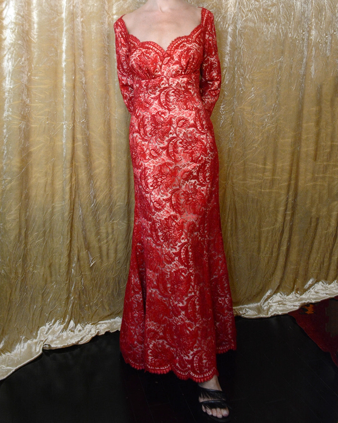 Vintage 1950s Lace Sweetheart Neckline Mermaid Gown