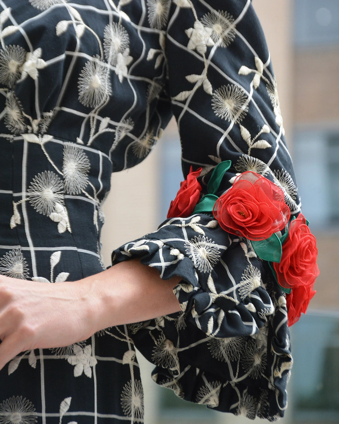 Vintage 1960s Floral-Appliqué Embroidered Gown