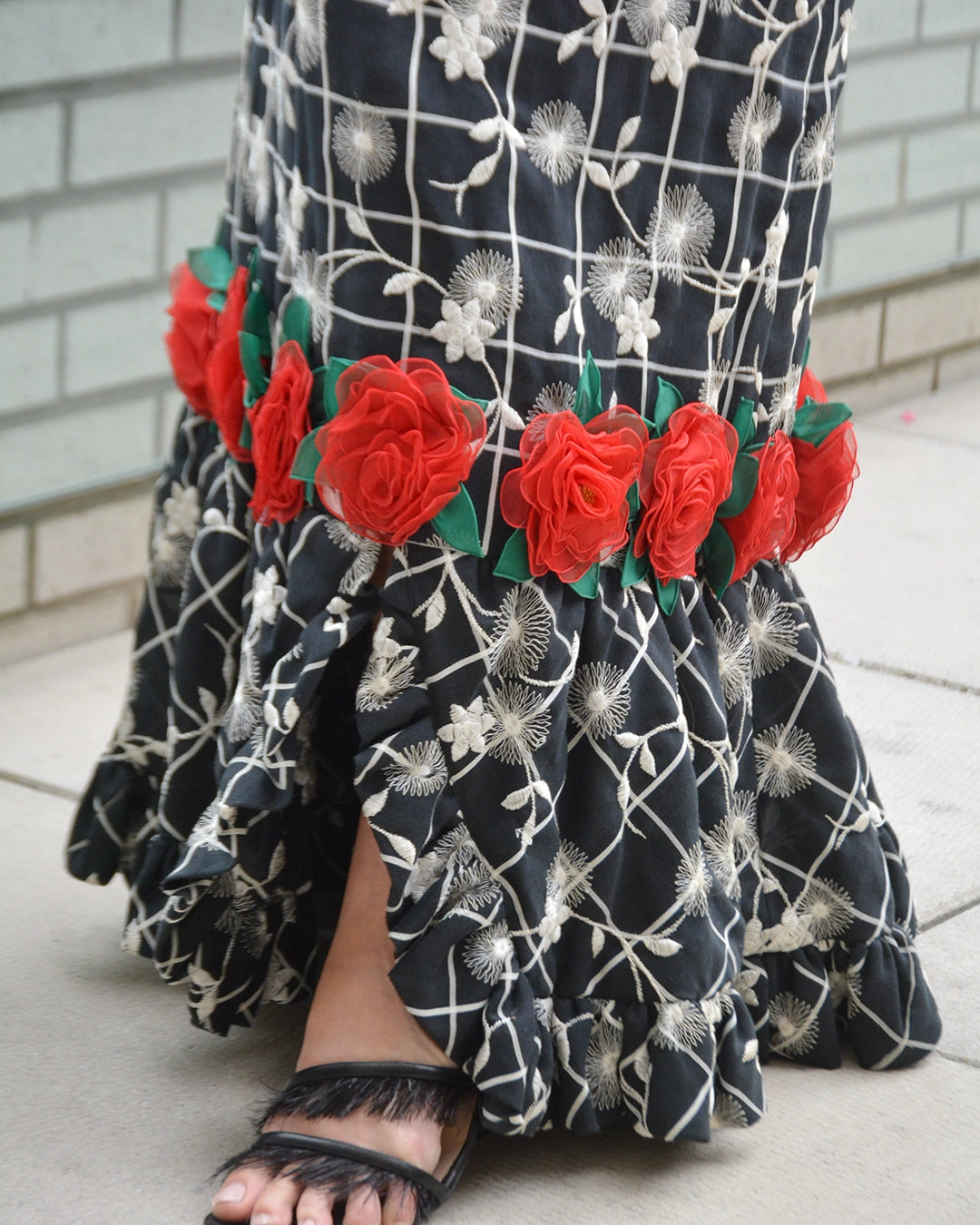 Vintage 1960s Floral-Appliqué Embroidered Gown